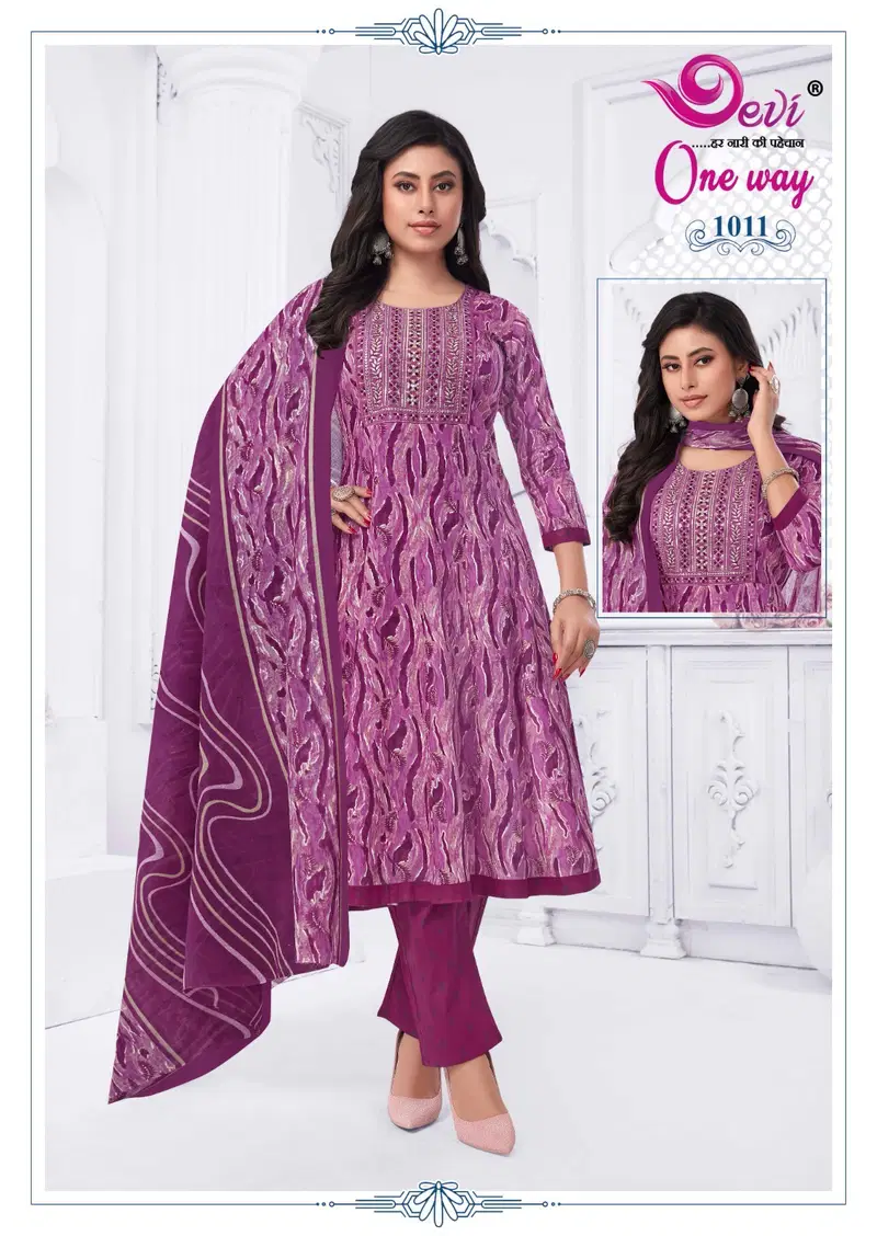 One Way Vol 1 By Devi Cotton Printed Anarkali Kurti With Bottom Dupatta Wholesale Online